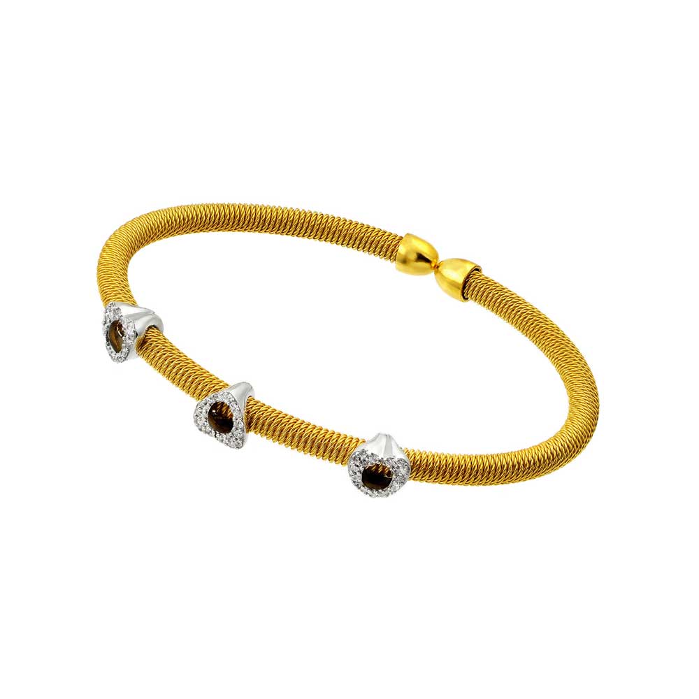 Silver 925 Gold and Silver Plated Three Open CZ Heart Bracelet - ECB00019YW