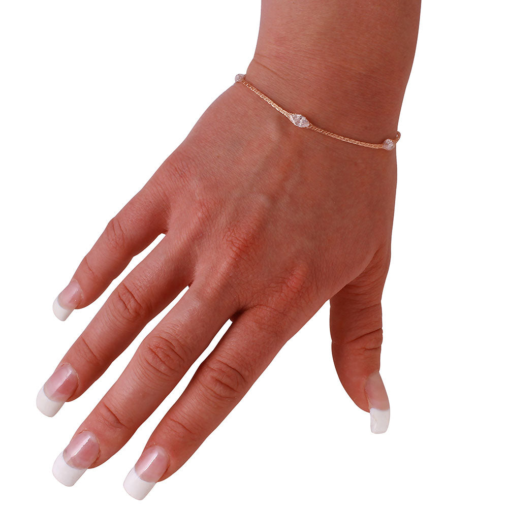 Pulsera italiana con circonita fina incrustada de malla chapada en oro rosa de plata 925 - ECB00091R