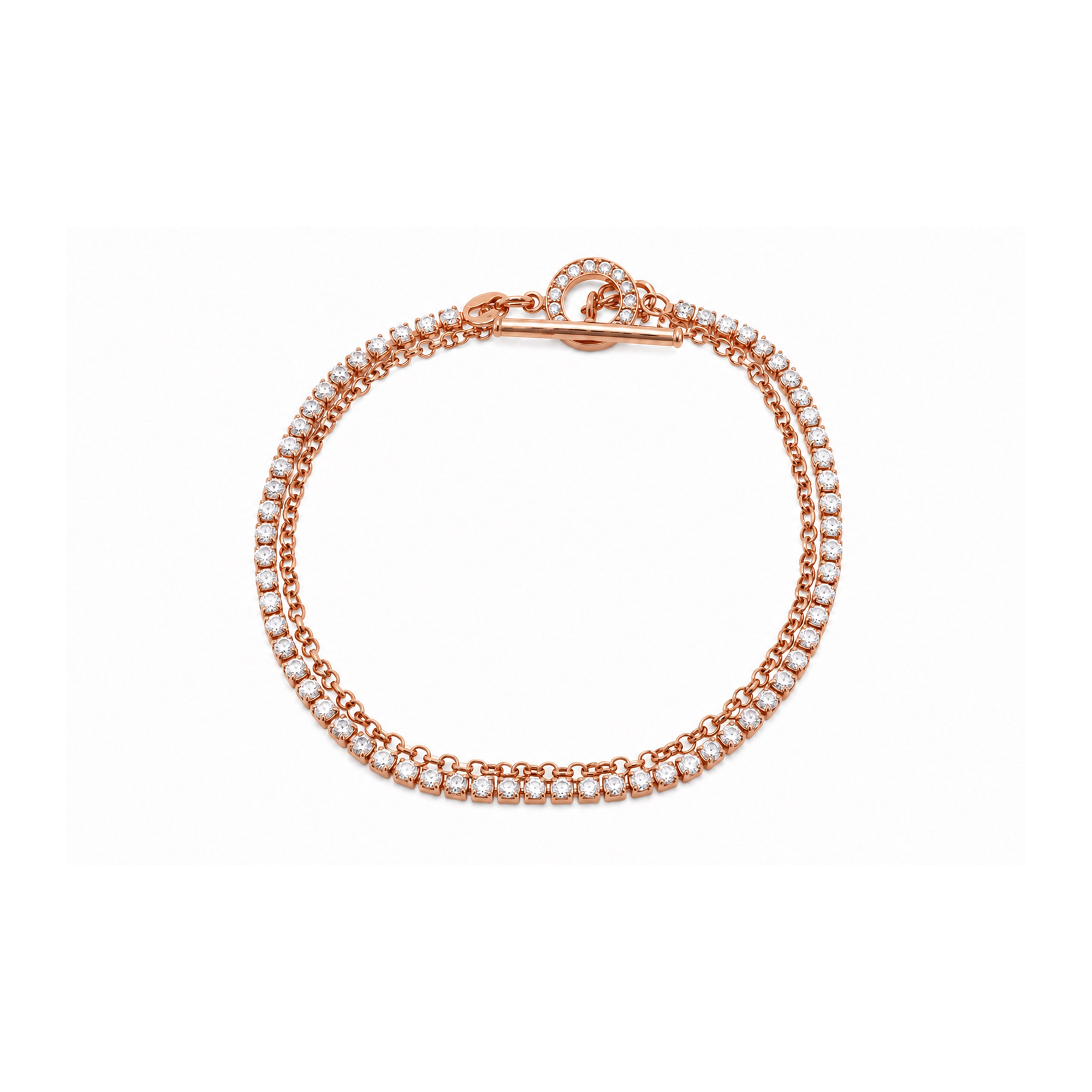 Clearance-925 Sterling Silver CZ & Chain Link Strand Italian Bracelet - ECB00105