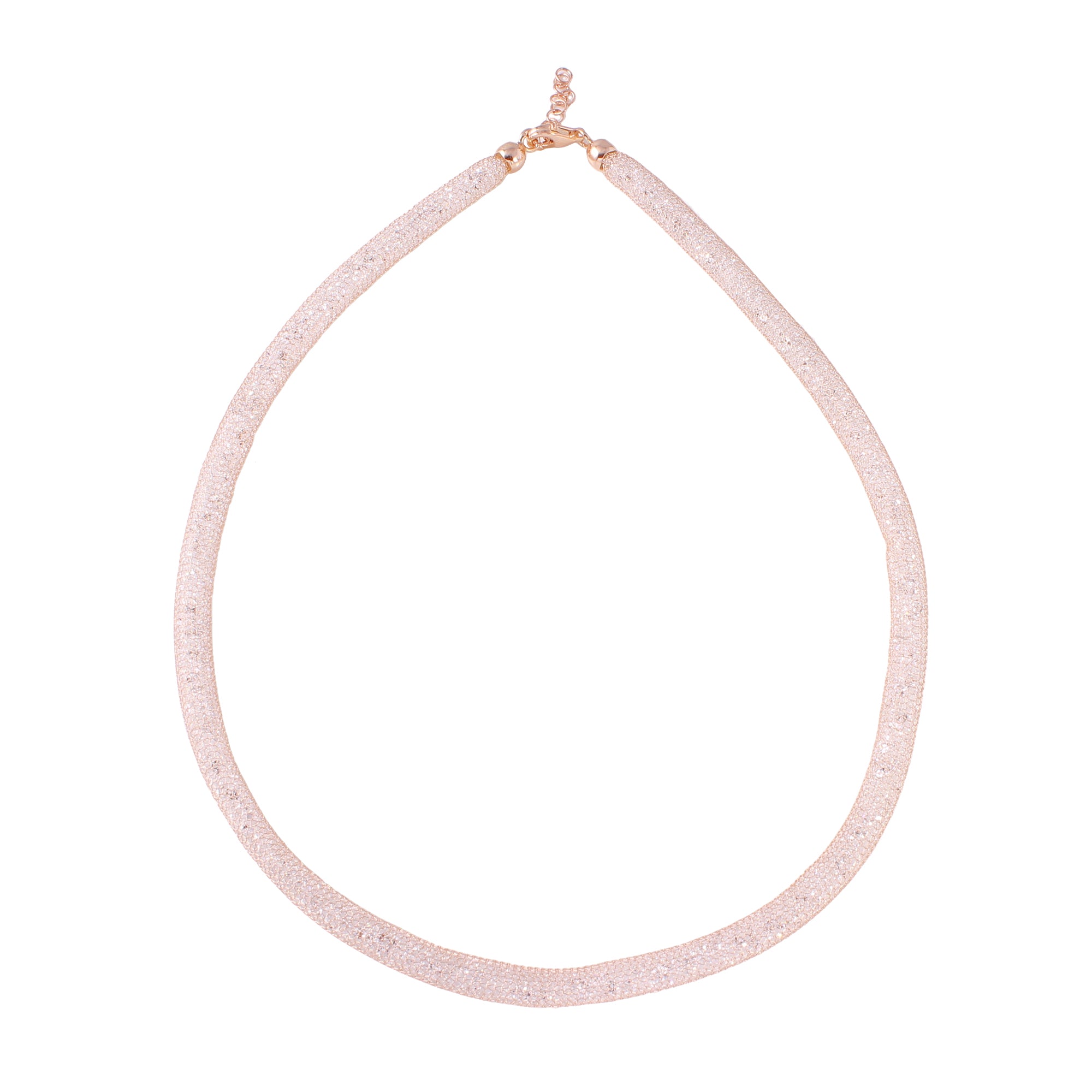 Rose Gold Plated 925 Sterling Silver Mesh Inlay Swarovski Crystals Necklace - ECN00014R