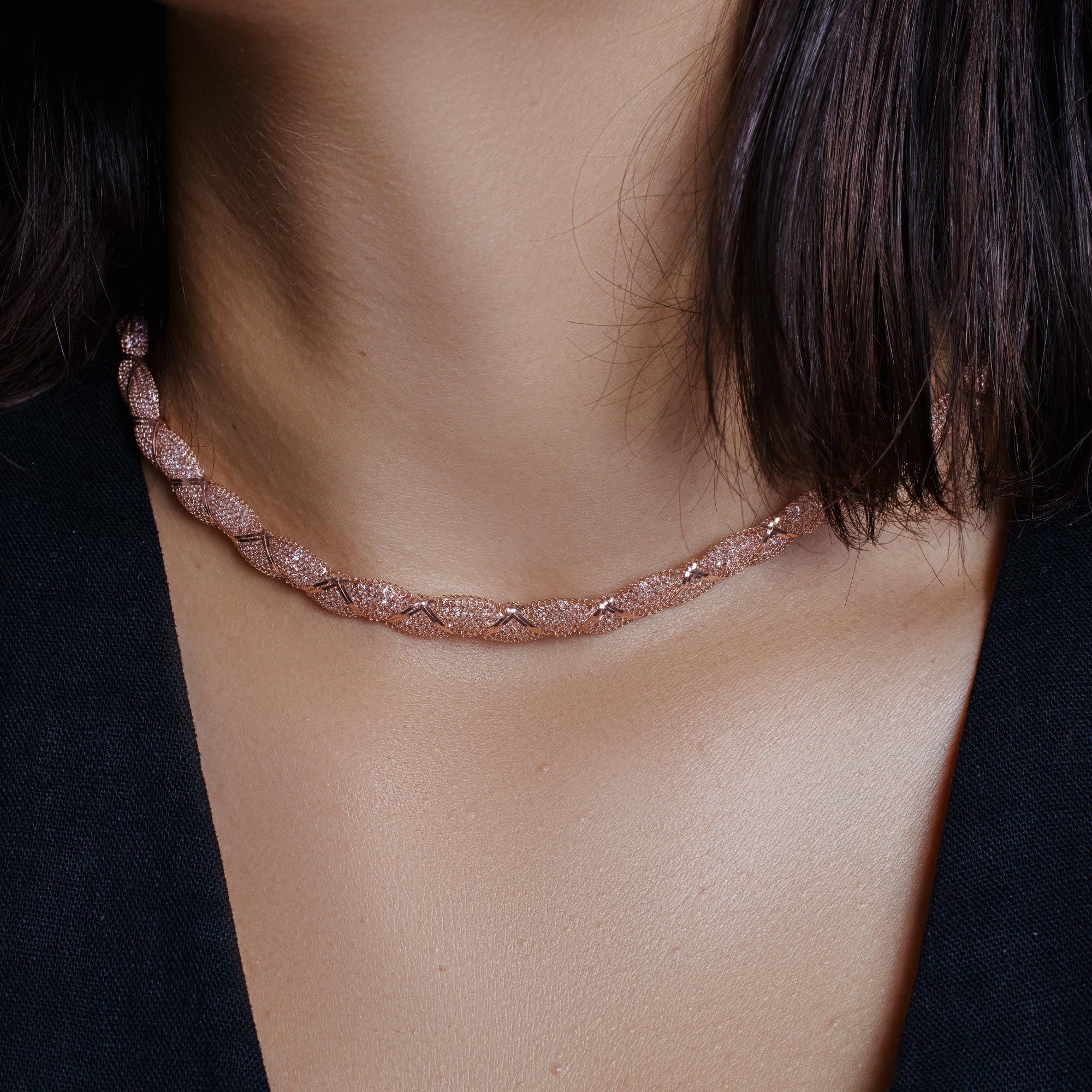 Rhodium Plated 925 Sterling Silver Mesh Wrap Accent Necklace - ECN00017