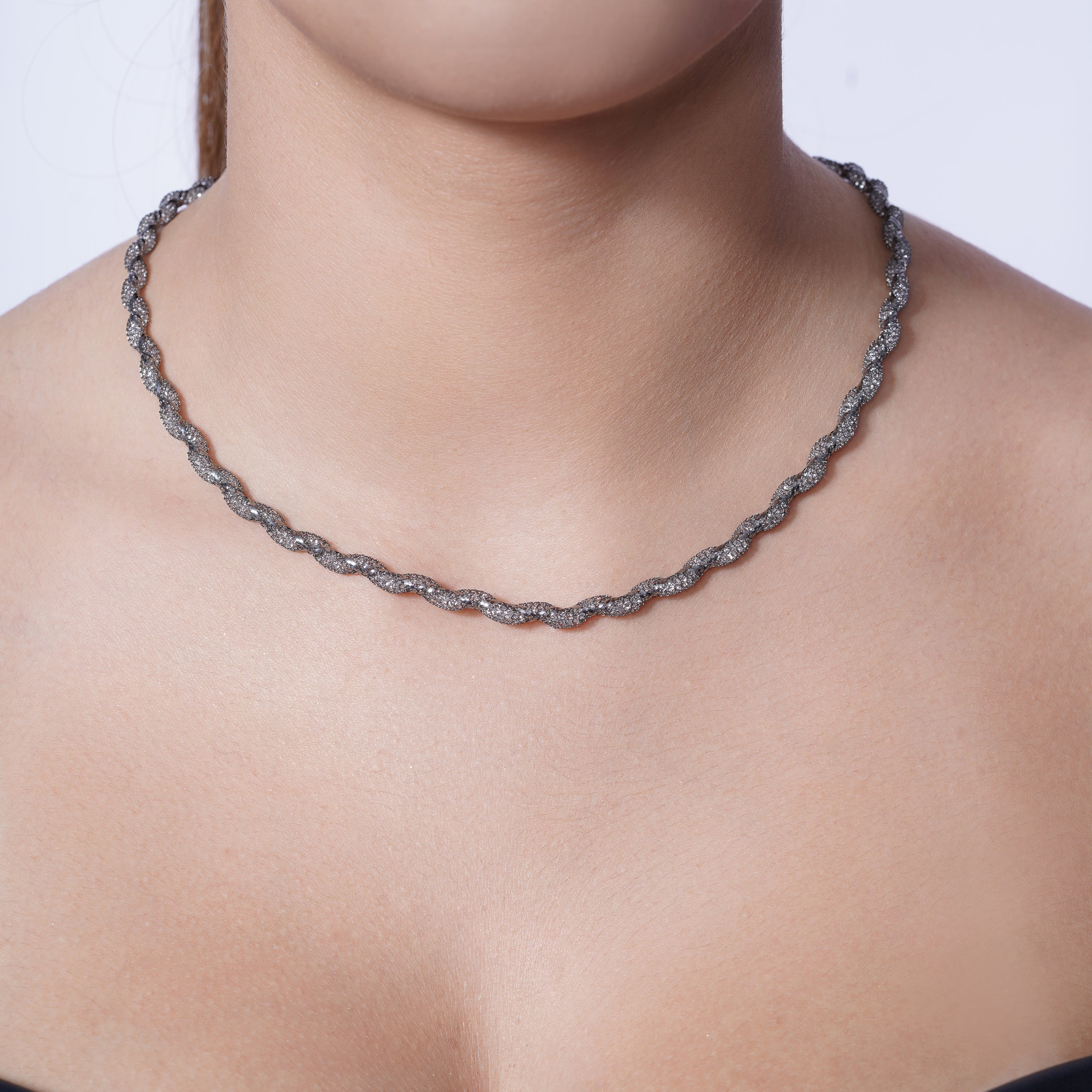 925 Sterling Silver Wrap Accent Mesh Inlay Swarovski Crystals Necklace - ECN00020