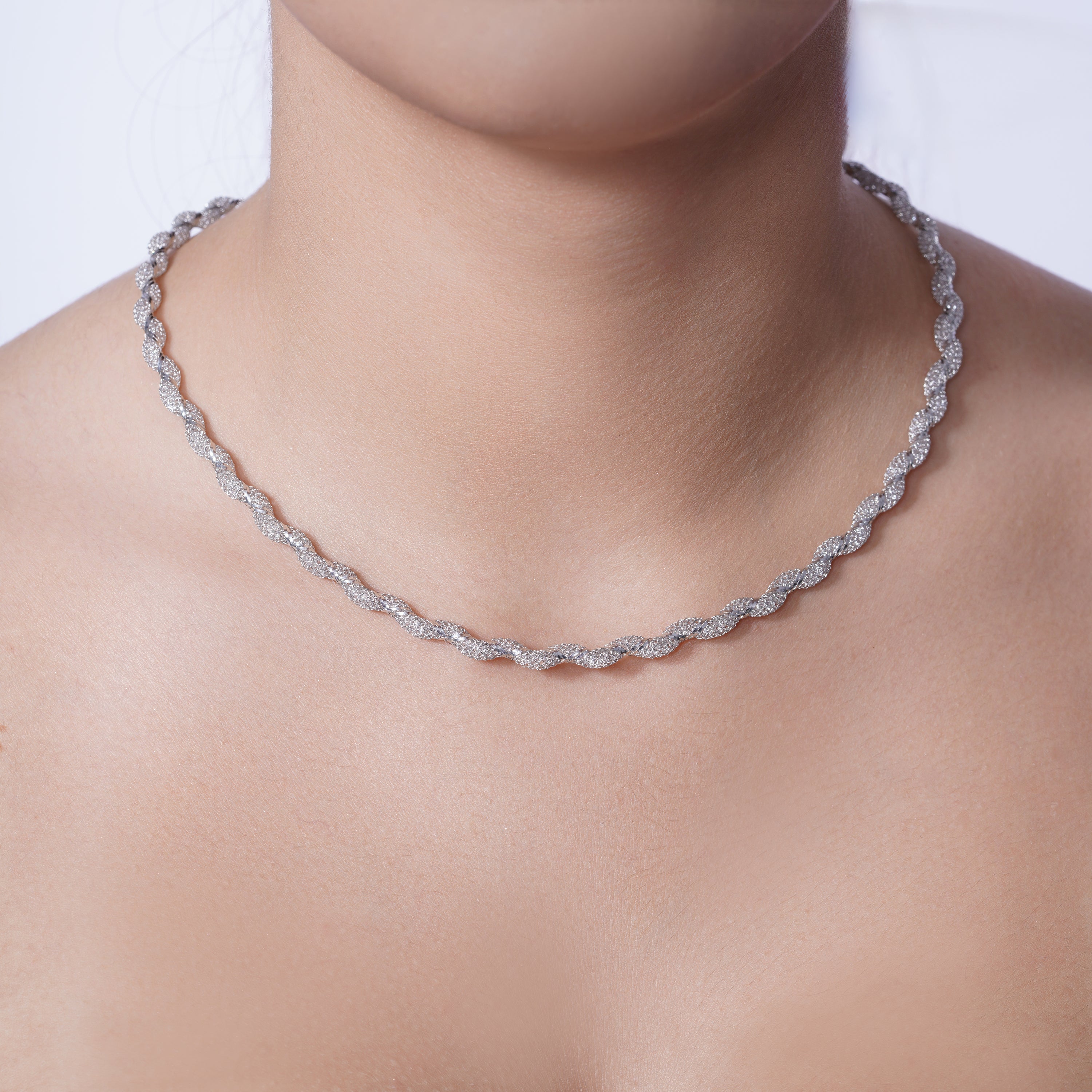 925 Sterling Silver Wrap Accent Mesh Inlay Swarovski Crystals Necklace - ECN00020