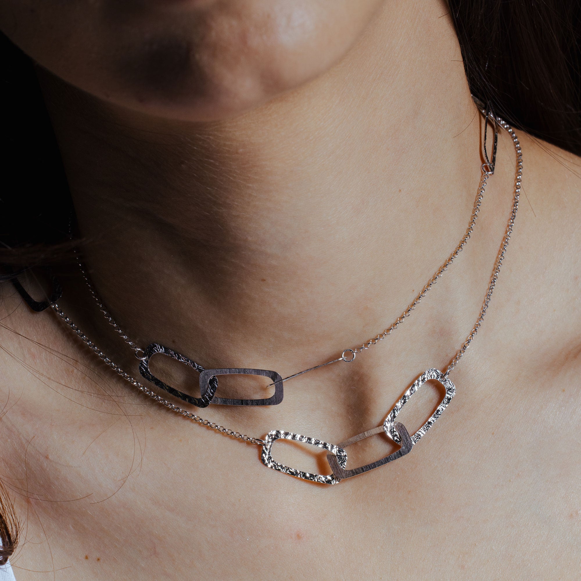 Rhodium Plated 925 Sterling Silver DC Open Squares Necklace - ECN00066RH