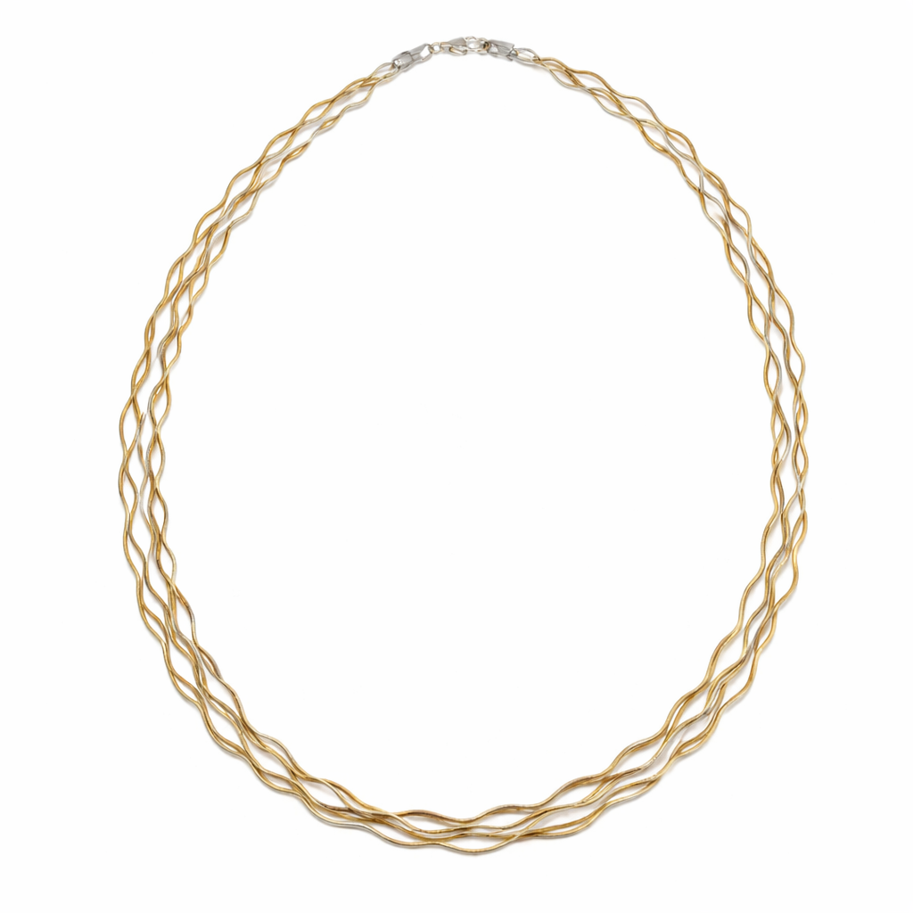 Tri-Tone 925 Sterling Silver Woven Wave Italian Necklace - ECN00073