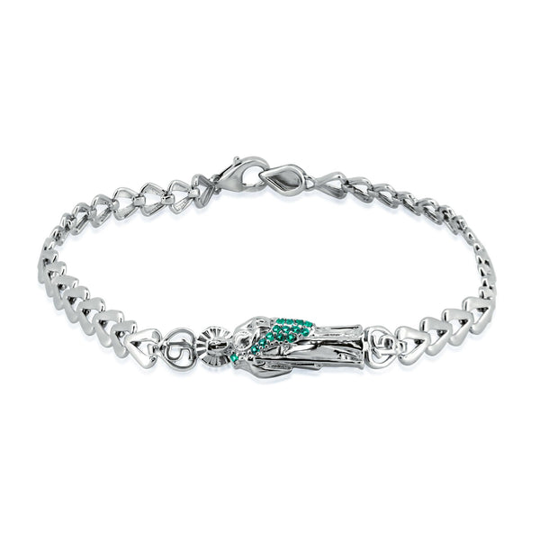 Rhodium Plated 925 Sterling Silver St Jude Green CZ Quincinera 4.5mm Bracelet - GMB00112