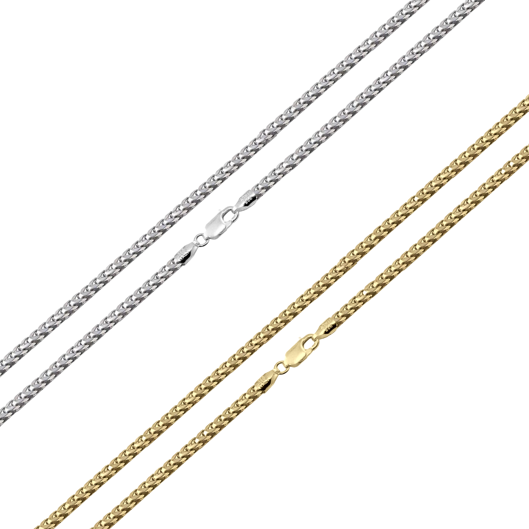 925 Sterling Silver Square Franco Chain or Bracelet