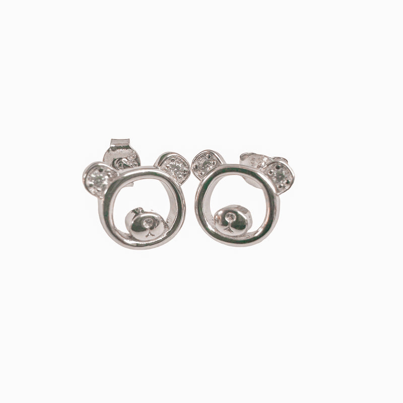 Sterling Silver Rhodium Plated Bear Silhouette Clear CZ Stud Earrings - STE01375