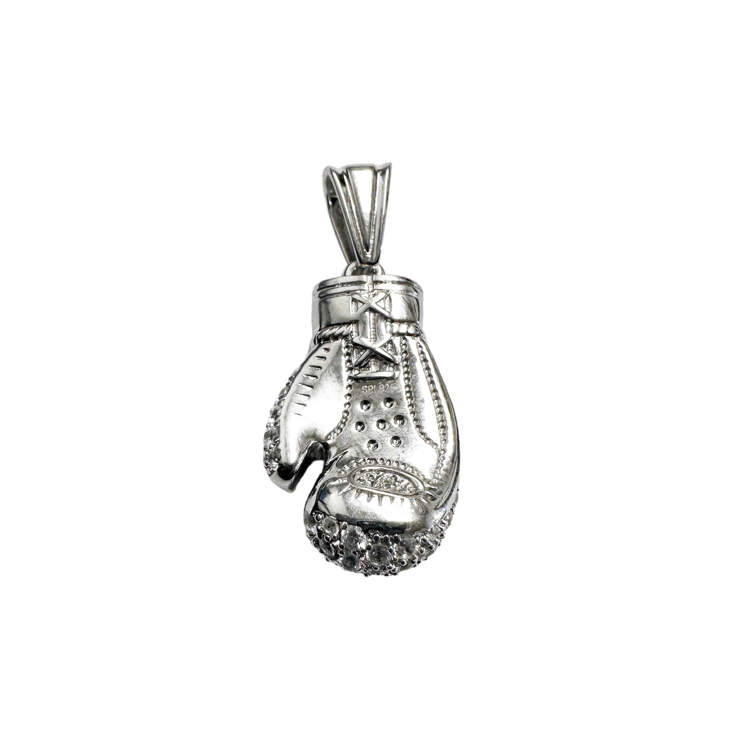 Colgante de guantes de boxeo 3D de plata de ley 925 rodiada con circonita cúbica transparente - SLP00351