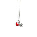 Rhodium Plated 925 Sterling Silver Star of David Red Enamel Heart Clear CZ Pendant Necklace - STP01855