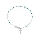Rhodium Plated 925 Sterling Silver Blue Beaded Rosary Bracelet- GCB00006BLUE