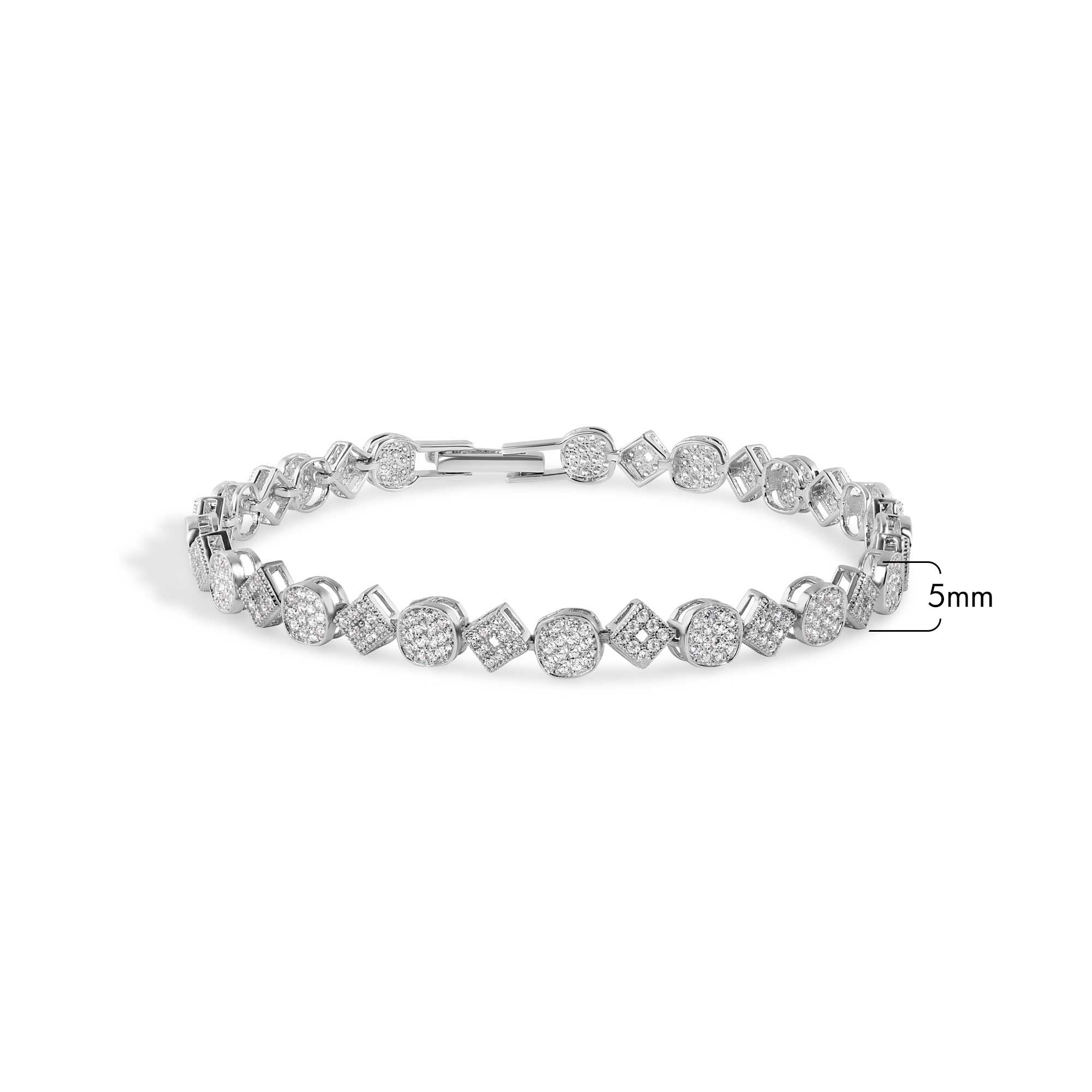 Plata 925 chapada en rodio 5 mm Múltiples cuadrados y círculos Micro Pave Tennis Clear CZ Pulsera - GMB00004