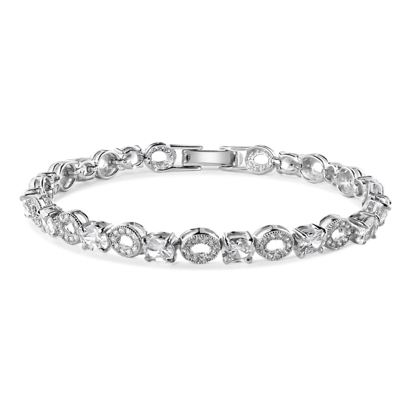 Silver 925 Rhodium Plated Round and CZ Accented Bracelet - GMB00024RH