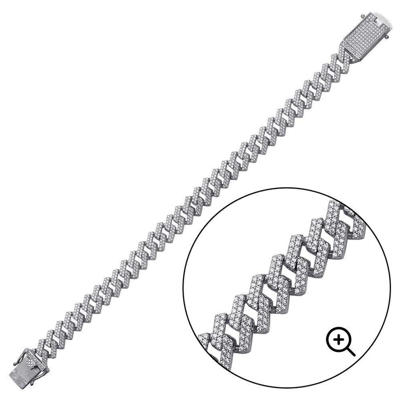 Rhodium Plated 925 Sterling Silver CZ Encrusted Miami Cuban Link 10.2mm Chain Or Bracelet - GMN00198 | GMB00076