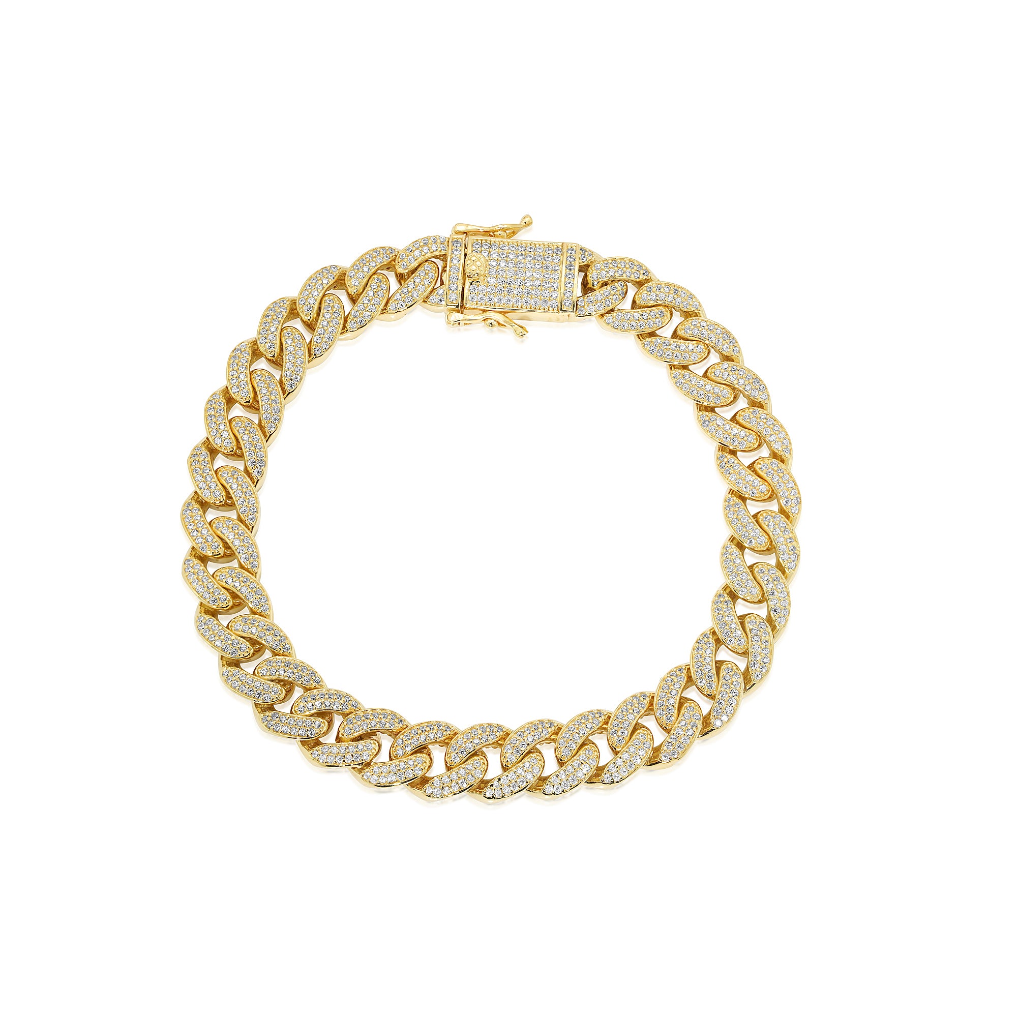 Gold Plated 925 Sterling Silver 9.5mm Miami Curb CZ Chain and Bracelet - GMN00176GP | GMB00089GP