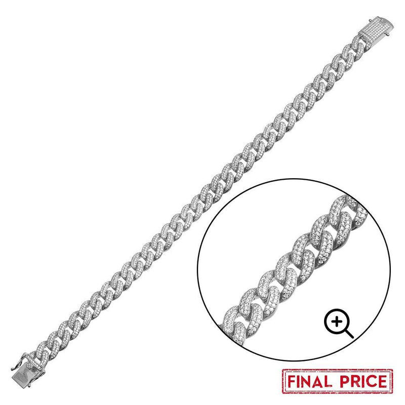 Rhodium Plated 925 Sterling Silver 9.5mm Miami Curb CZ Chain or Bracelet - GMN00176 | GMB00089