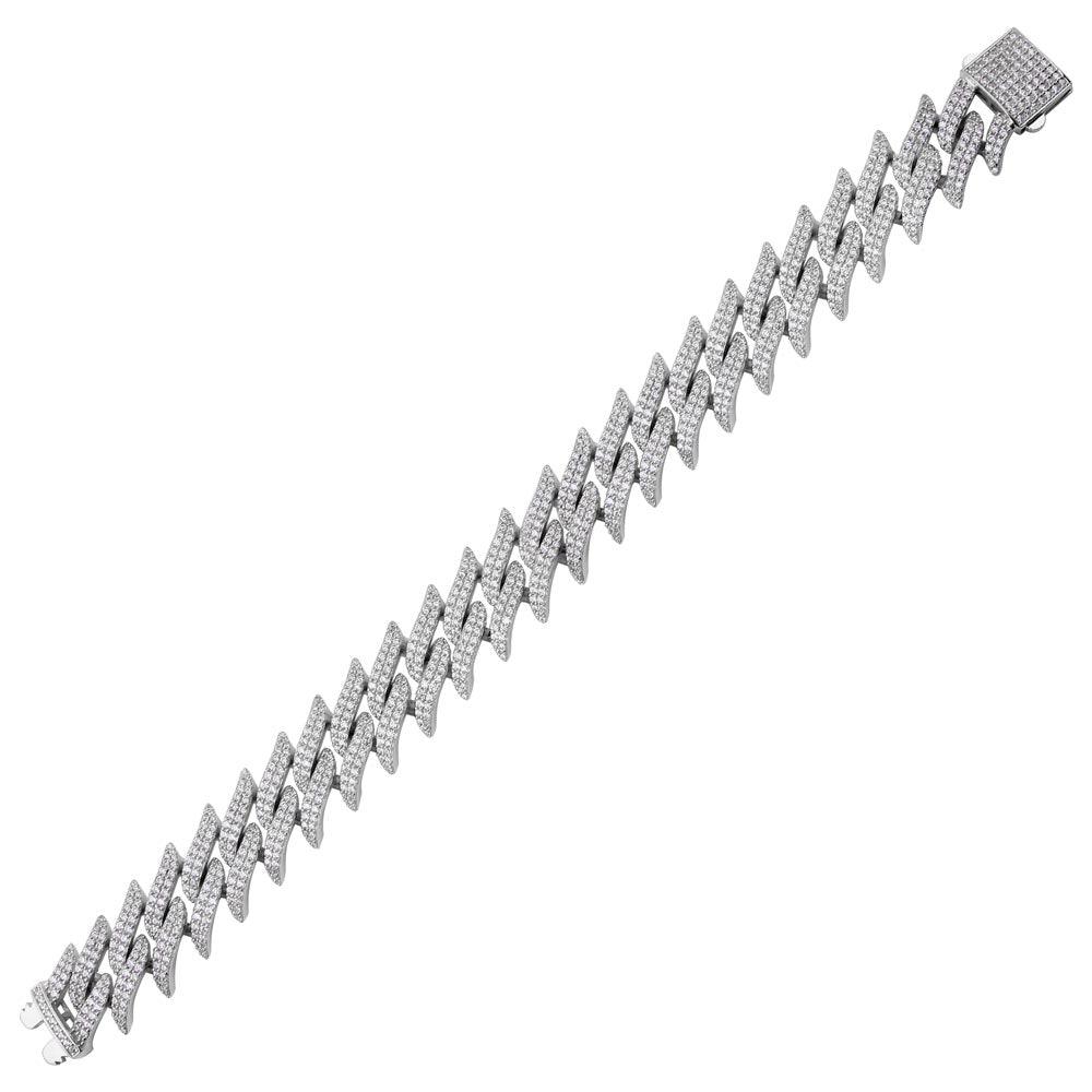 Rhodium Plated 925 Sterling Silver CZ Encrusted Spike Barbed Wire 10mm Chain or Bracelet - GMN00238