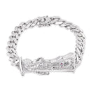 Rhodium Plated 925 Sterling Silver Santa Muerte Angel of Death 9mm Cuban Bracelet - GMB00127