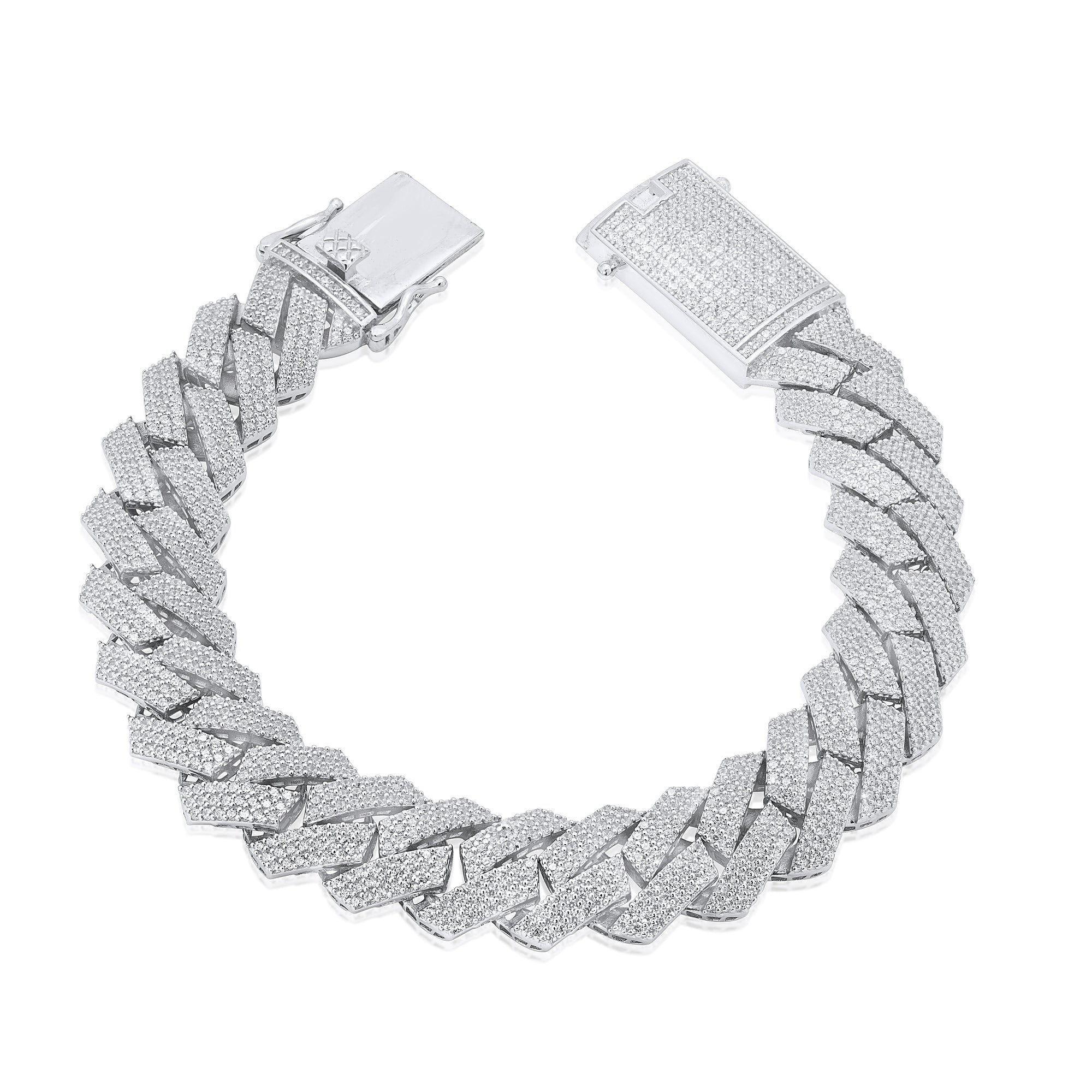 Rhodium Plated 925 Sterling Silver CZ Encrusted Miami Cuban Link 13mm Chain or Bracelet - GMN00210 | GMB00128