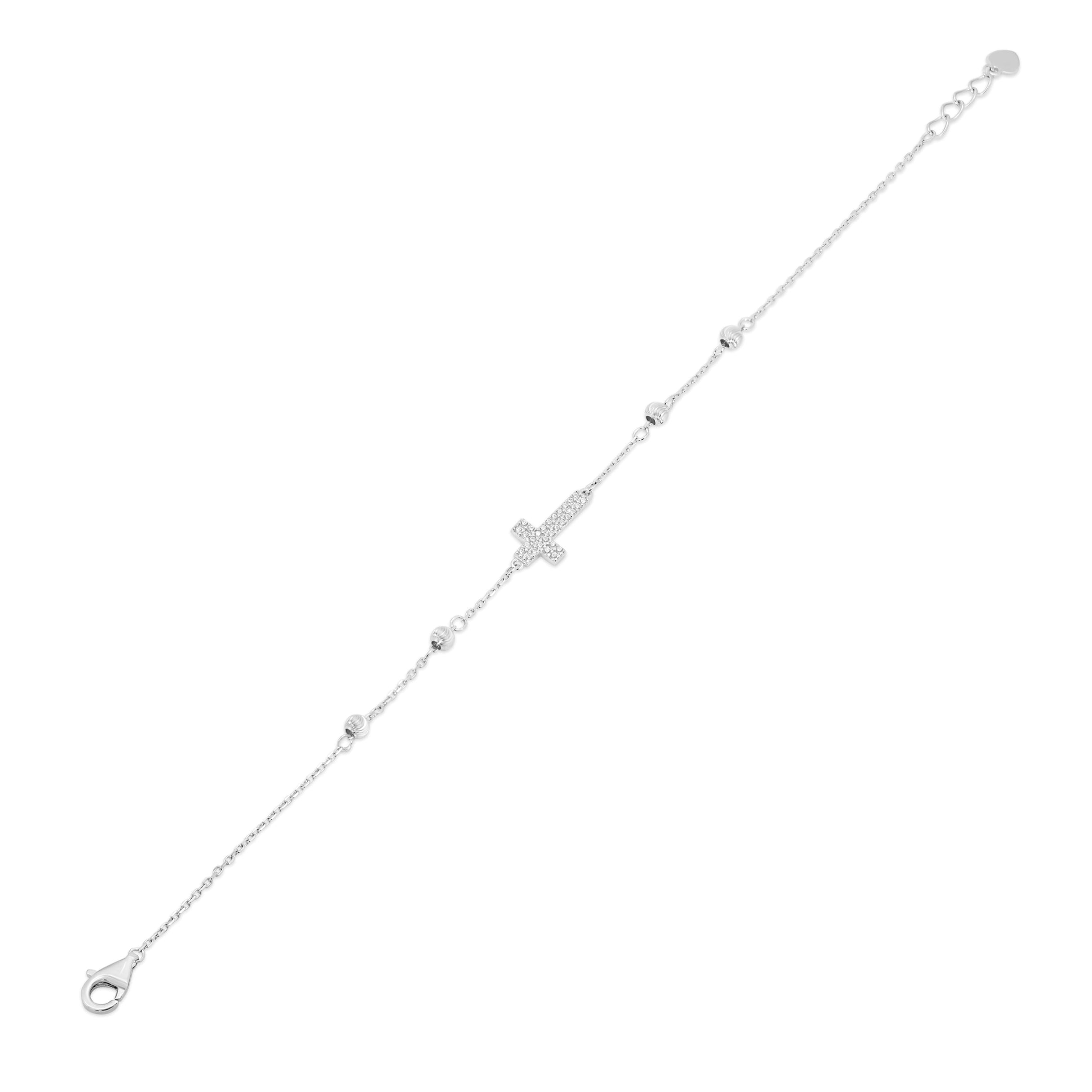 Pulsera ajustable de plata de ley 925 rodiada de 7,6 mm x 13,2 mm con corte de diamante en forma de cruz y circonitas transparentes - GMB00160