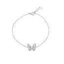Rhodium Plated 925 Sterling Silver Butterfly Baguette Clear CZ Adjustable Bracelet - GMB00161
