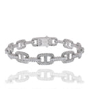 Rhodium Plated 925 Sterling Silver Iced Out Mariner Link ID Baguette Clear CZ 9.5mm Bracelet - GMB00164