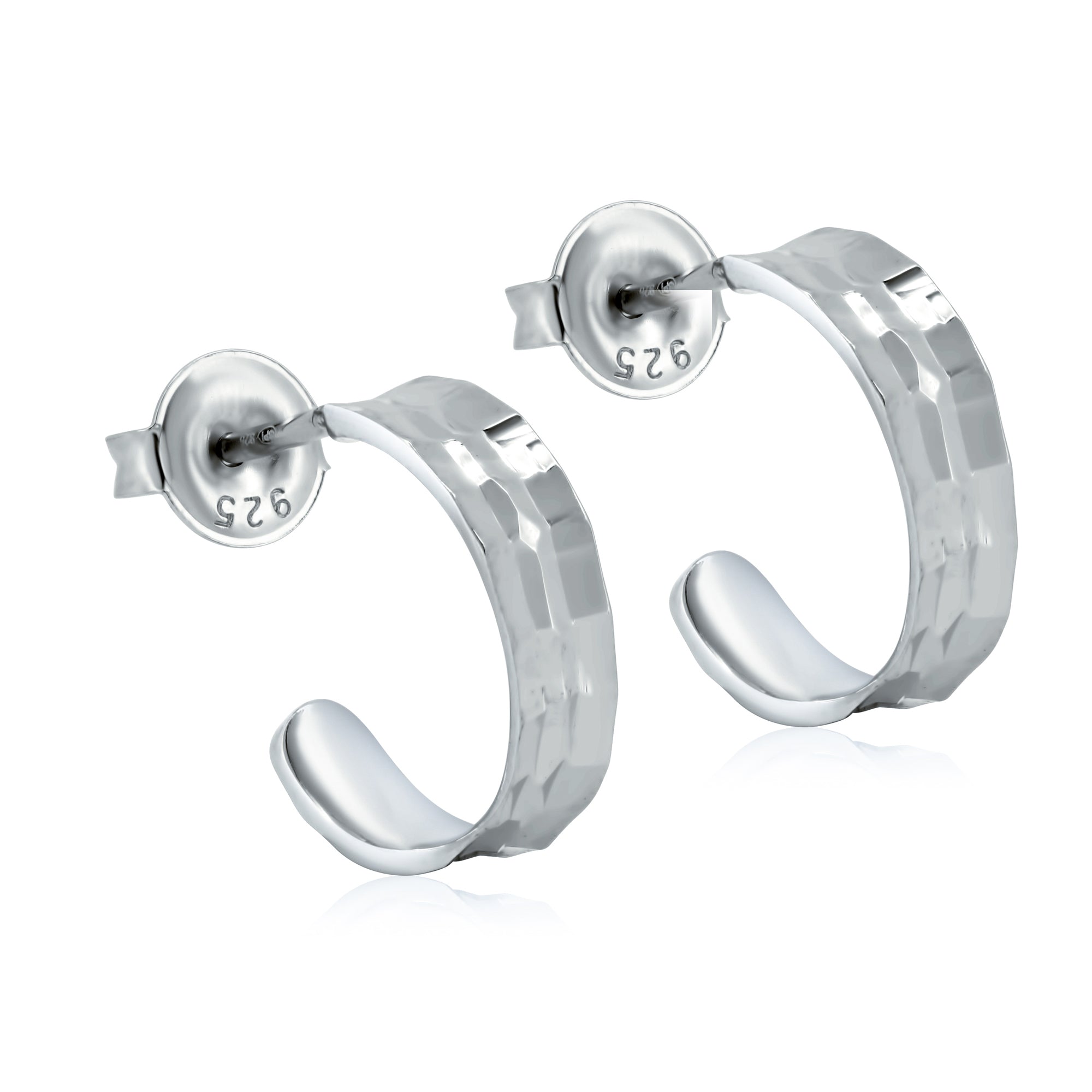Pendientes de aro de 13,5 mm con corte de diamante y baño de rodio en plata de ley 925 - GME00122