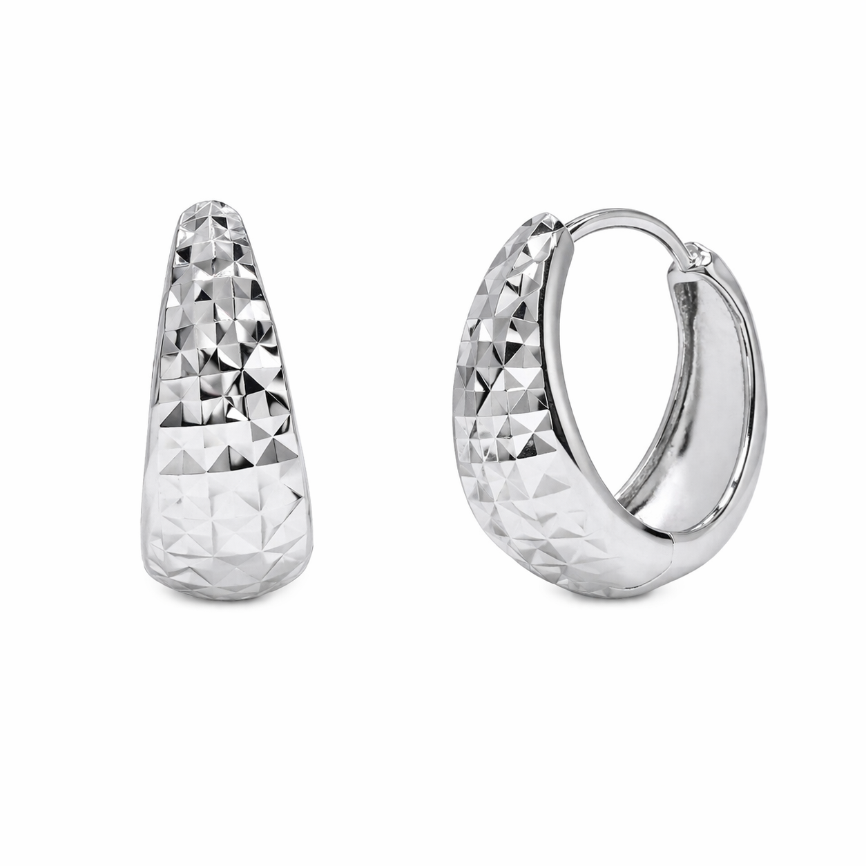 925 Silver Diamond Cut Hoop Earrings - GME00159