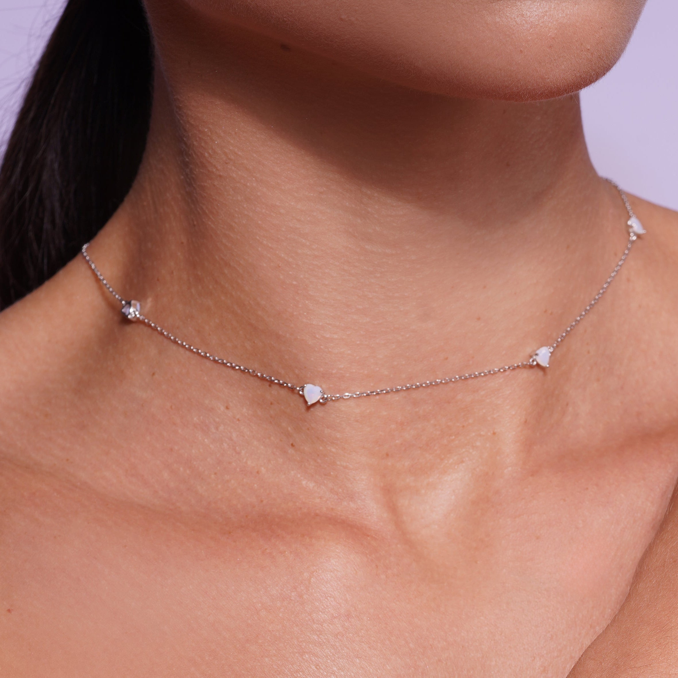 Rhodium Plated 925 Sterling Silver Multi Opal Heart Adjustable Necklace - GMN00248