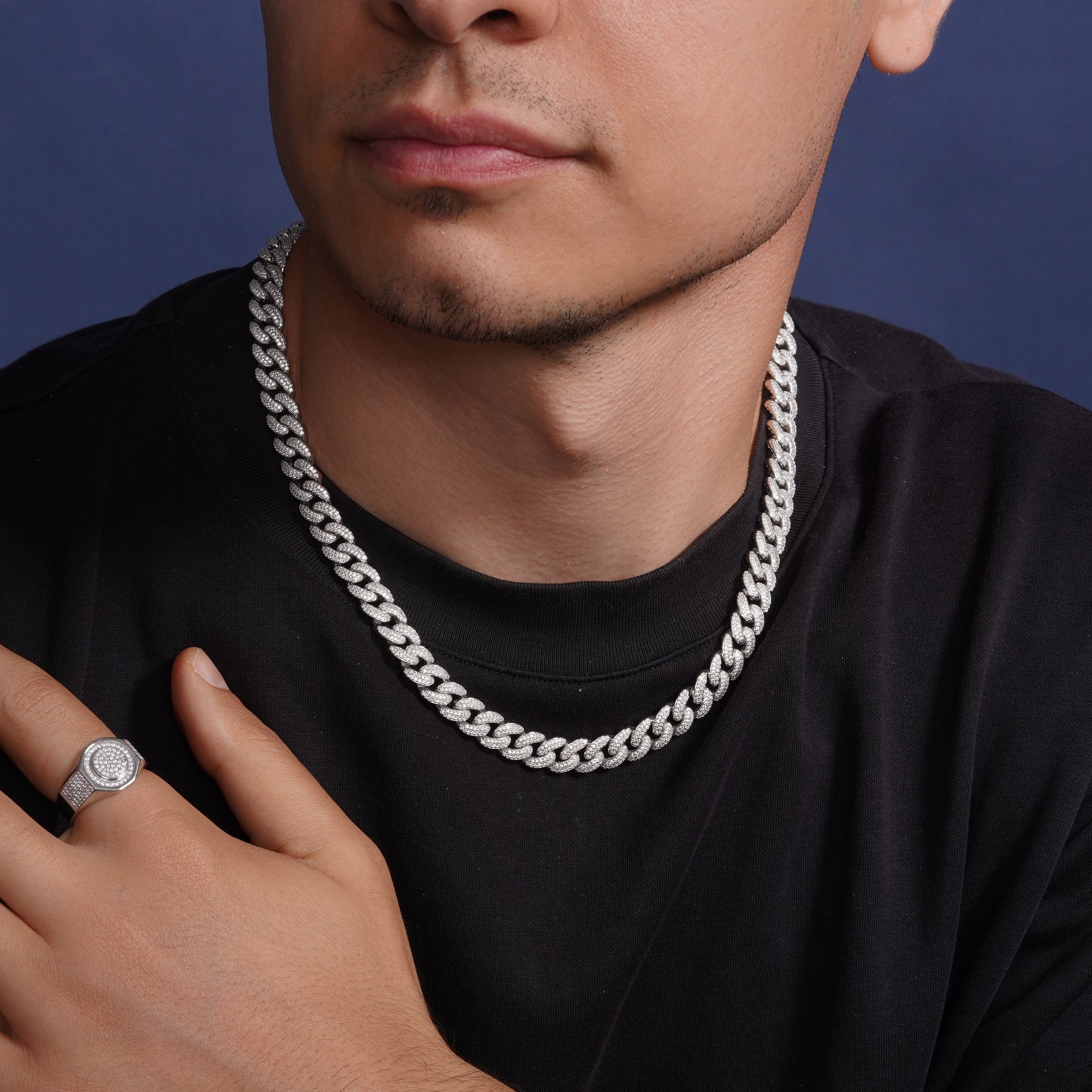 Rhodium Plated 925 Sterling Silver 9.5mm Miami Curb CZ Chain or Bracelet - GMN00176 | GMB00089