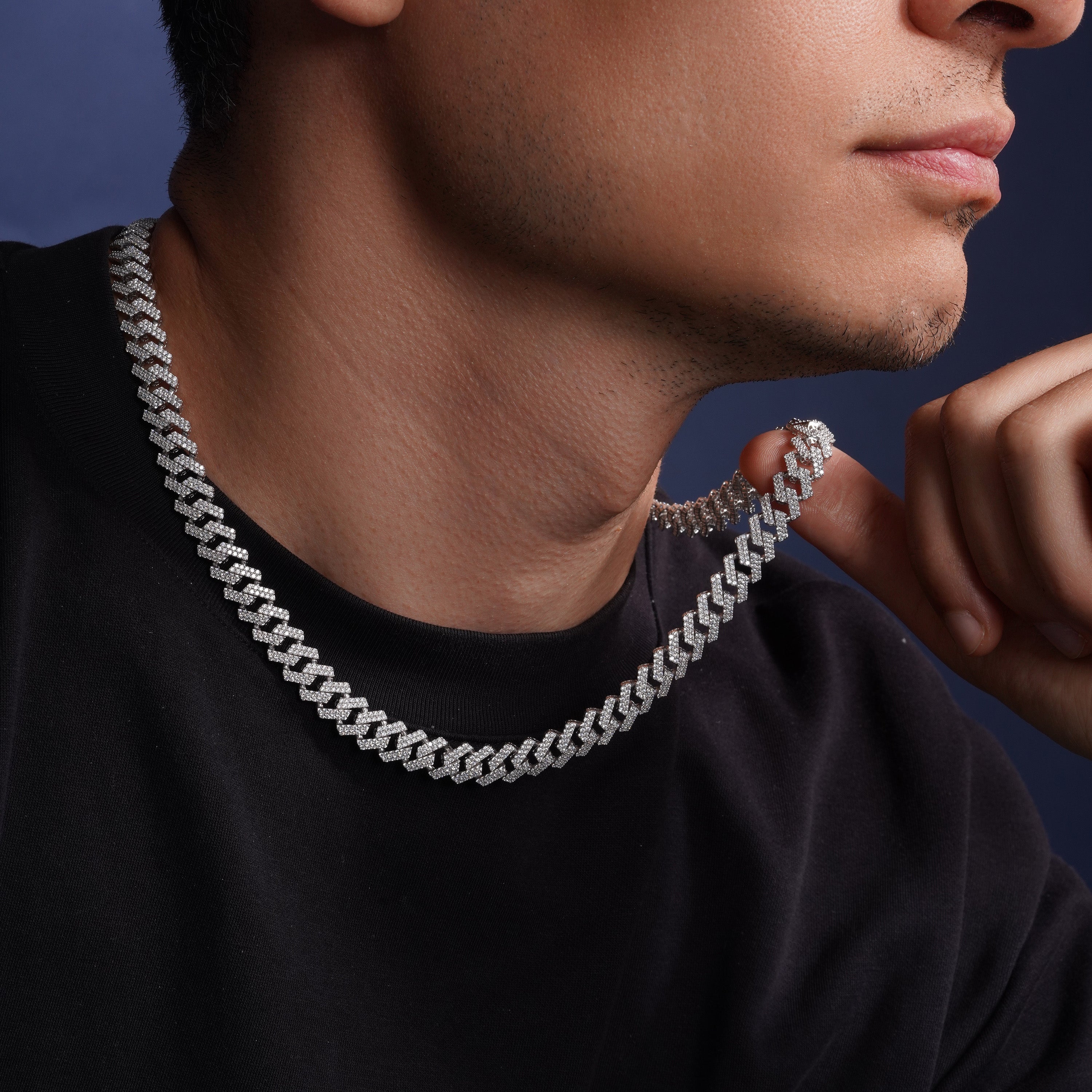 Cadena o pulsera de eslabones cubanos Miami de 10,2 mm con incrustaciones de circonitas en plata de ley 925 rodiada - GMN00198 | GMB00076