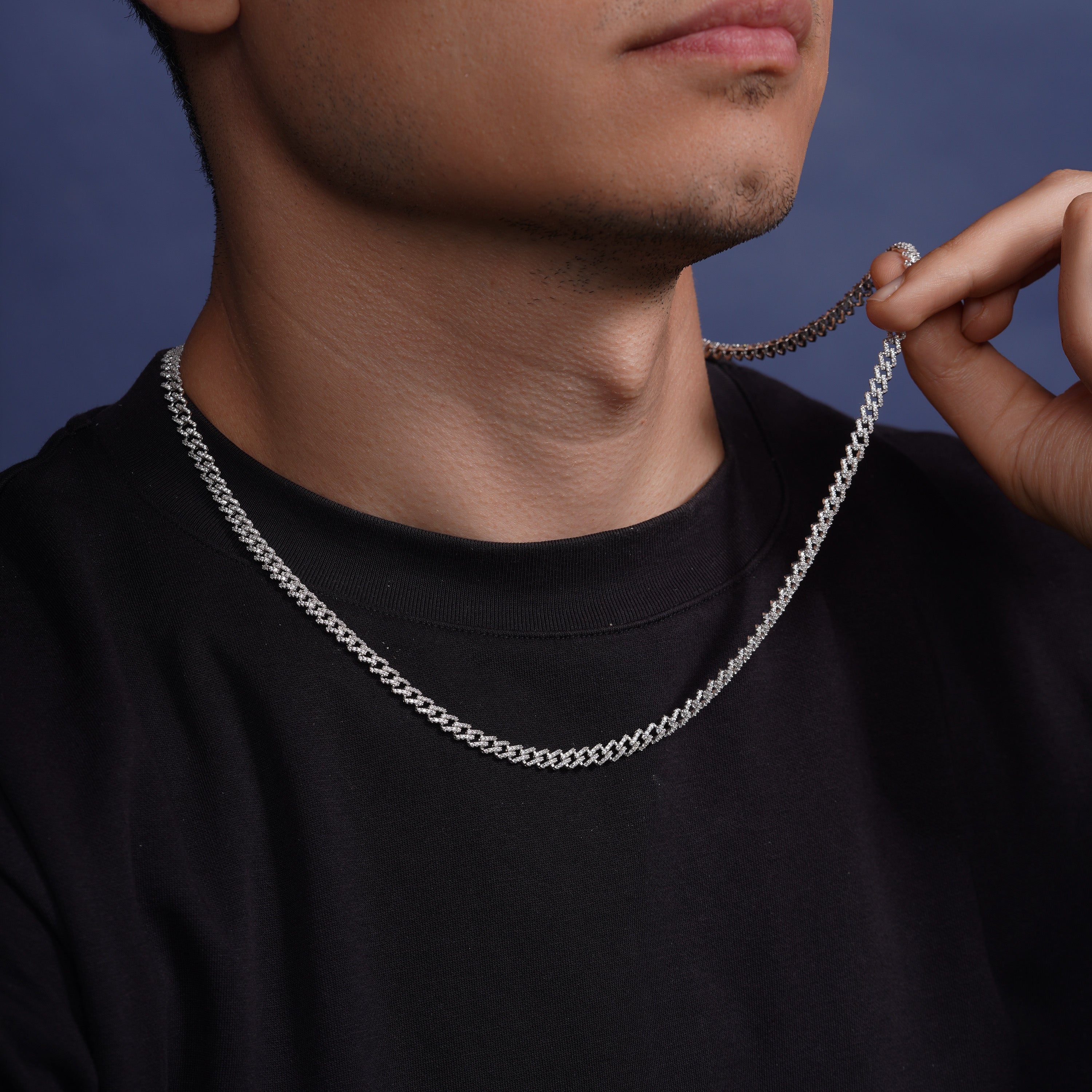 Rhodium Plated 925 Sterling Silver 5.5mm CZ Encrusted Monaco Chain or Bracelet - GMN00212 | GMB00129