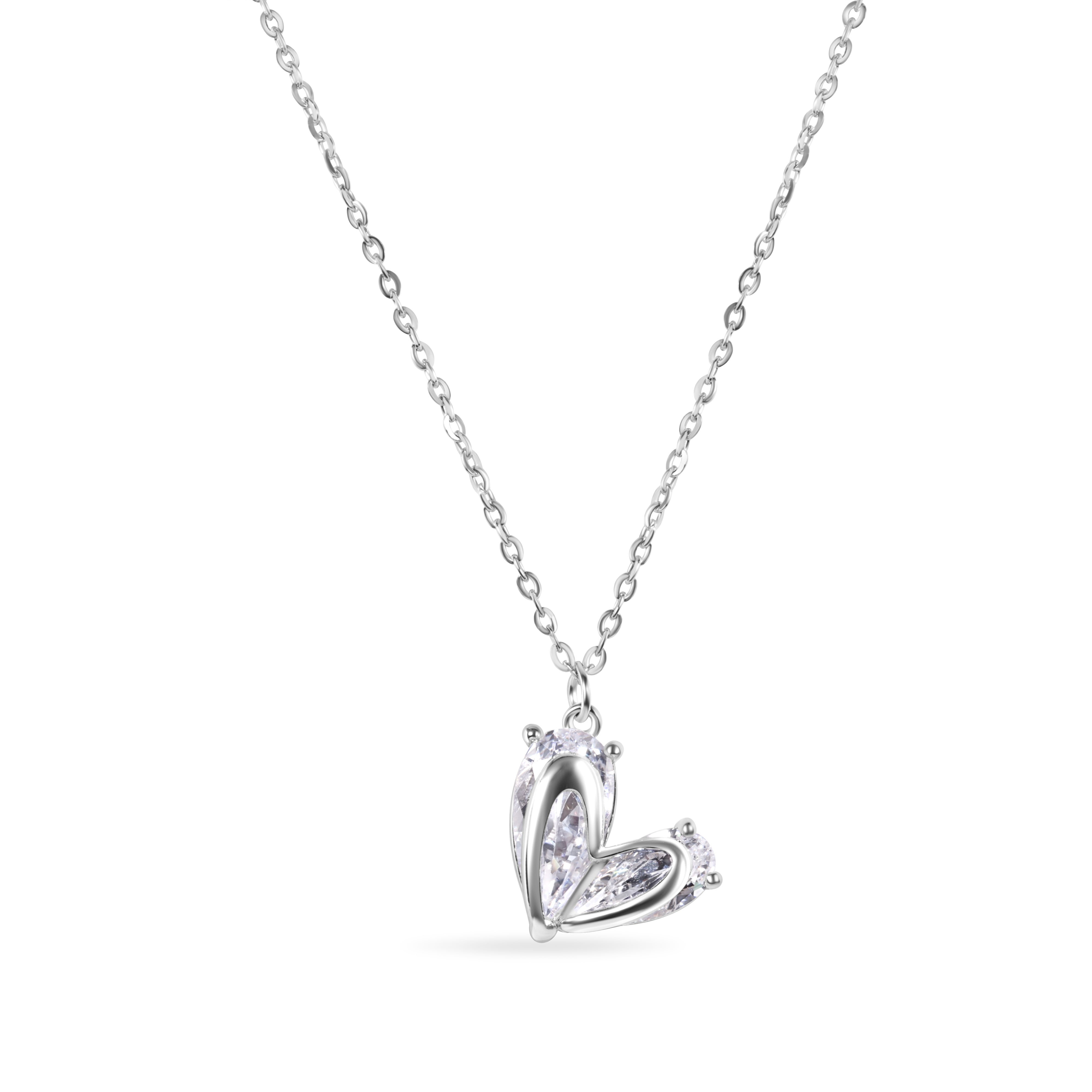 Collar ajustable de plata de ley 925 rodiada con circonitas cúbicas transparentes - GMN00224