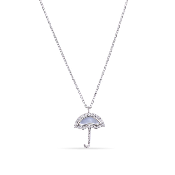 Rhodium Plated 925 Sterling Silver Umbrella Synthetic Mother of Pearl Adjustable Necklace - GMN00225