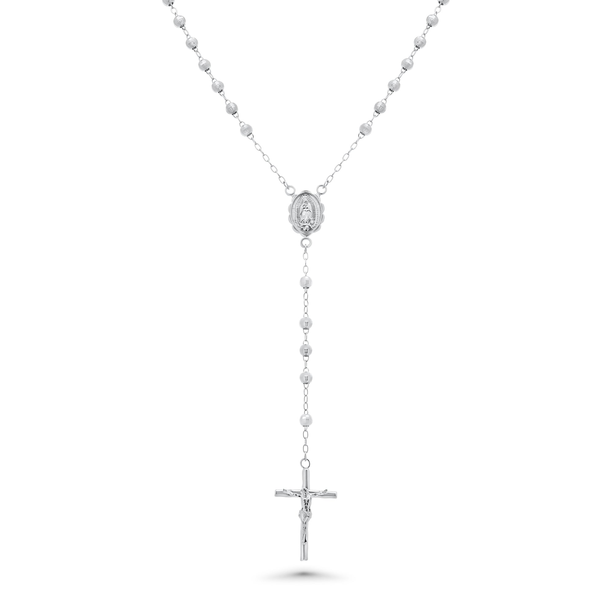 Rhodium Plated 925 Sterling Silver DC 3mm Rosary Necklace- GMN00249