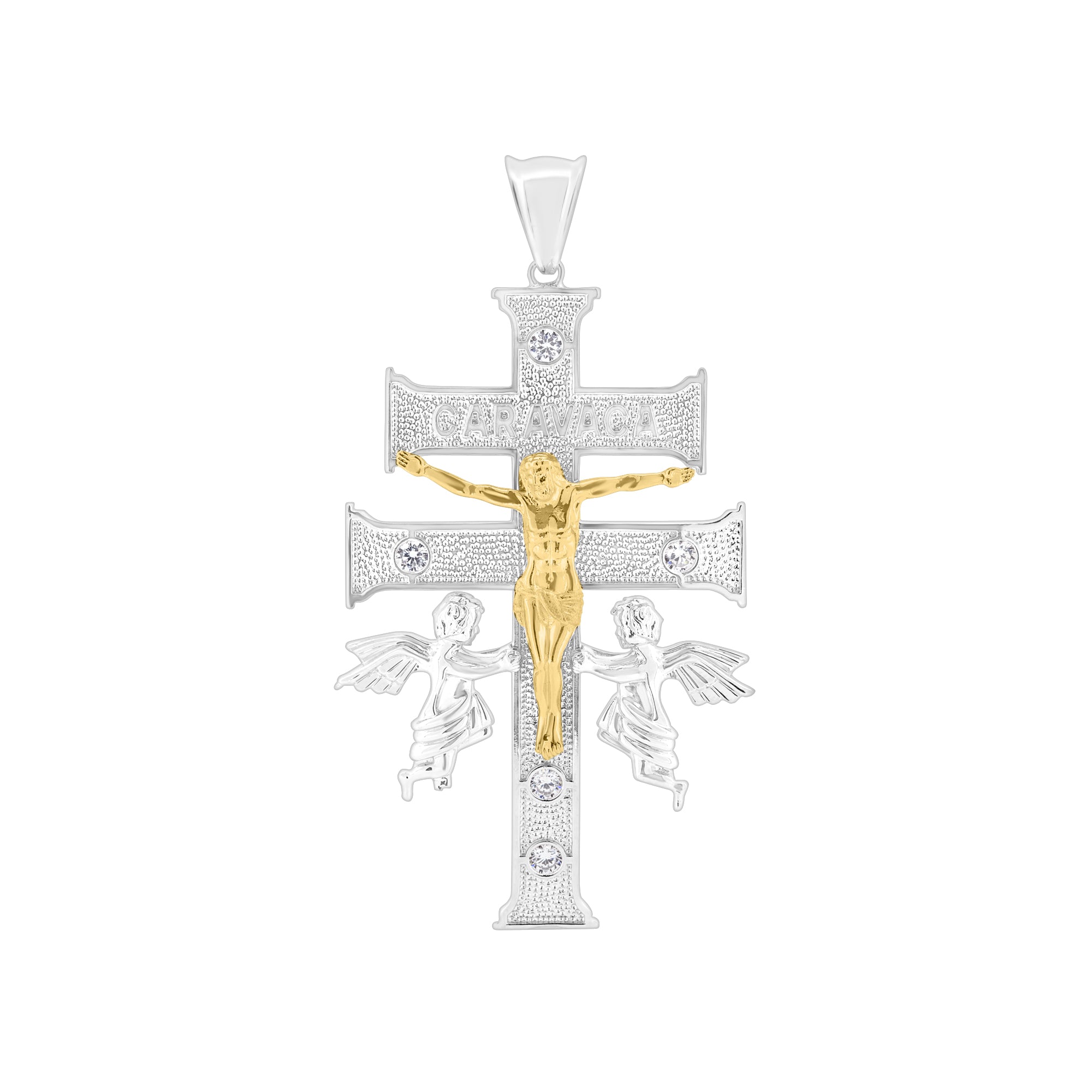 Colgante de plata de ley 925 con cruz de Caravaca chapada en 2 tonos y circonita transparente - GMP00116RG