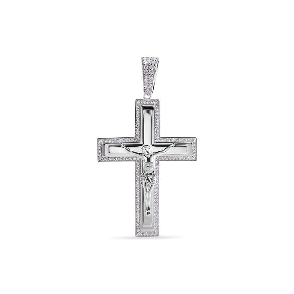 Rhodium Plated 925 Sterling Silver Crucifix Clear CZ Pendant - GMP00161