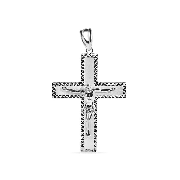 Sandblasted Finish 925 Sterling Silver Diamond Cut Jesus Christ Cross Pendant - GMP00162