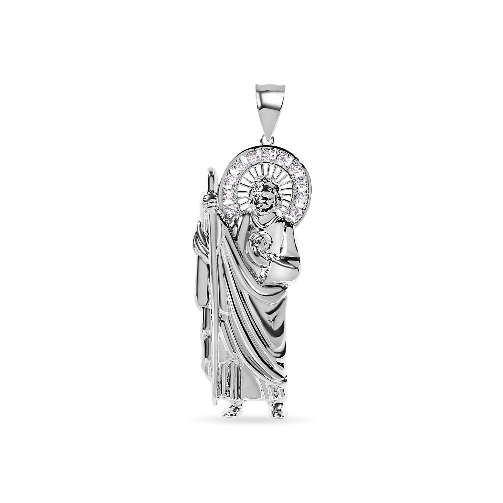 Rhodium Plated 925 Sterling Silver Saint Jude Clear CZ Pendant - GMP00165
