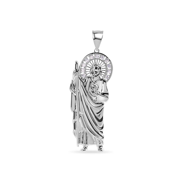 Rhodium Plated 925 Sterling Silver Jesus Christ Clear CZ Pendant - GMP00165