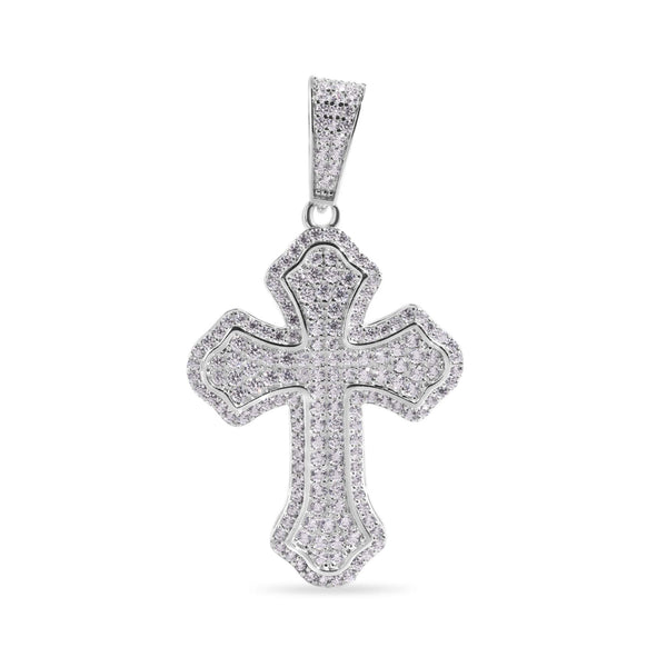 Rhodium Plated 925 Sterling Silver Cross Clear CZ Pendant - GMP00169
