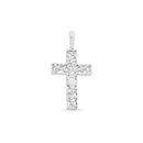 Rhodium Plated 925 Sterling Silver Diamond Cut Hollow Intersecting Pattern Cross 30.7mm x 20.5mm Pendant - GMP00181