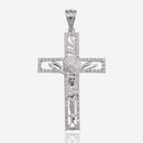 Rhodium Plated 925 Sterling Silver Cross Diamond Cut Crucifix Clear CZ 26.5mm x 38.4mm Pendant - GMP00186