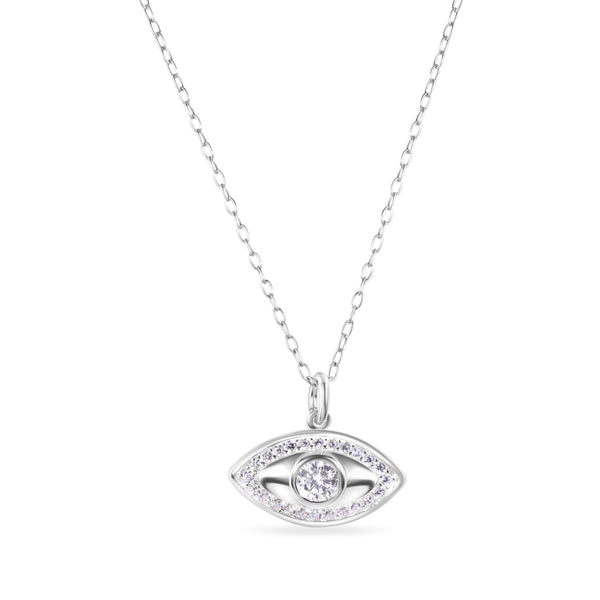 Rhodium Plated 925 Sterling Silver Evil Eye CZ Necklace Pendant - GMP00190