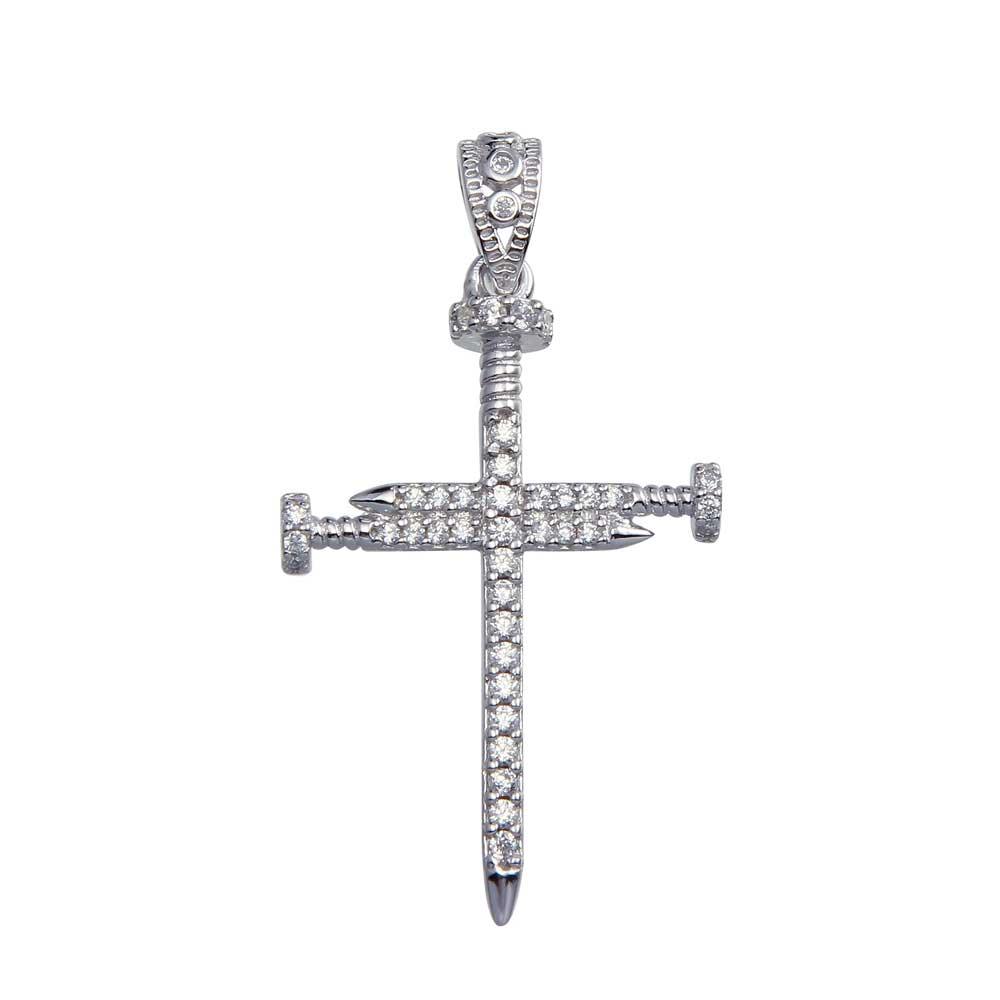 Colgante de moissanita con cruz de clavo en plata de ley 925 rodiada - MGMP00077