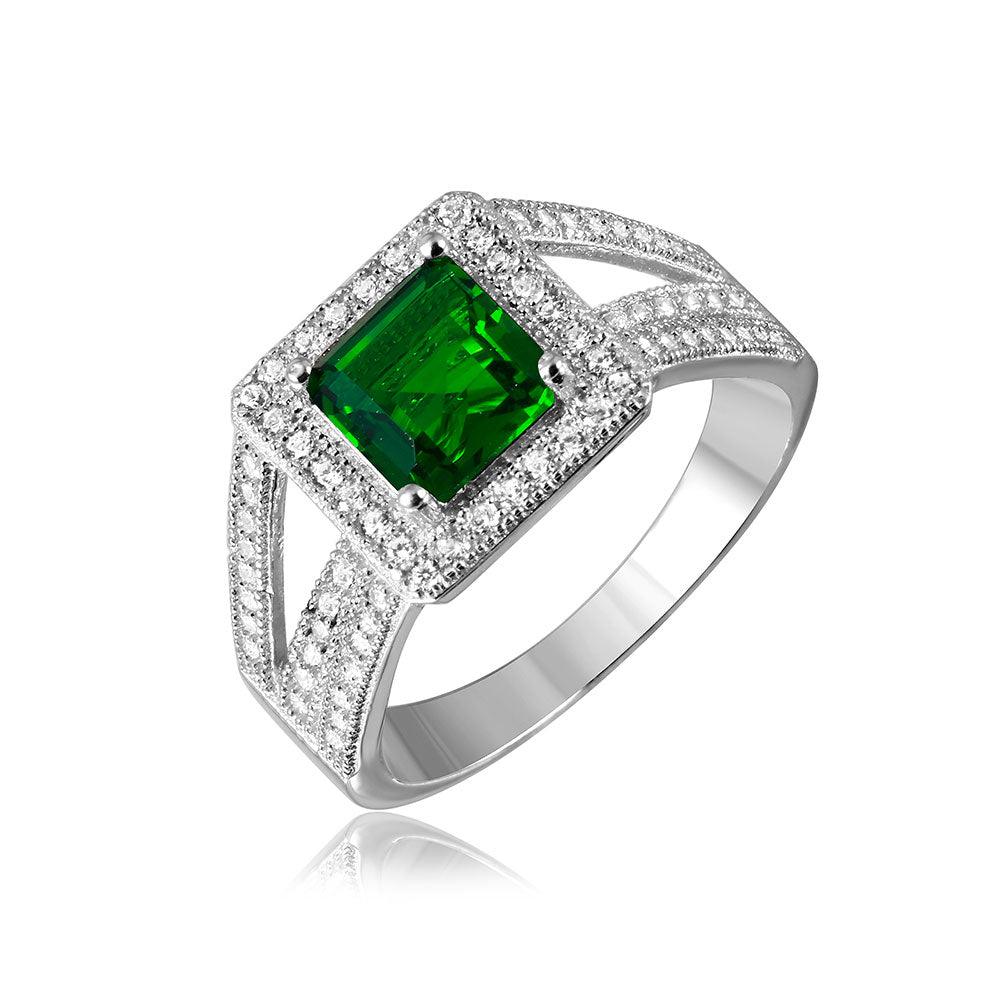 Rhodium Plated 925 Silver Colored Square Halo with Micro Pave CZ Ring - GMR00103