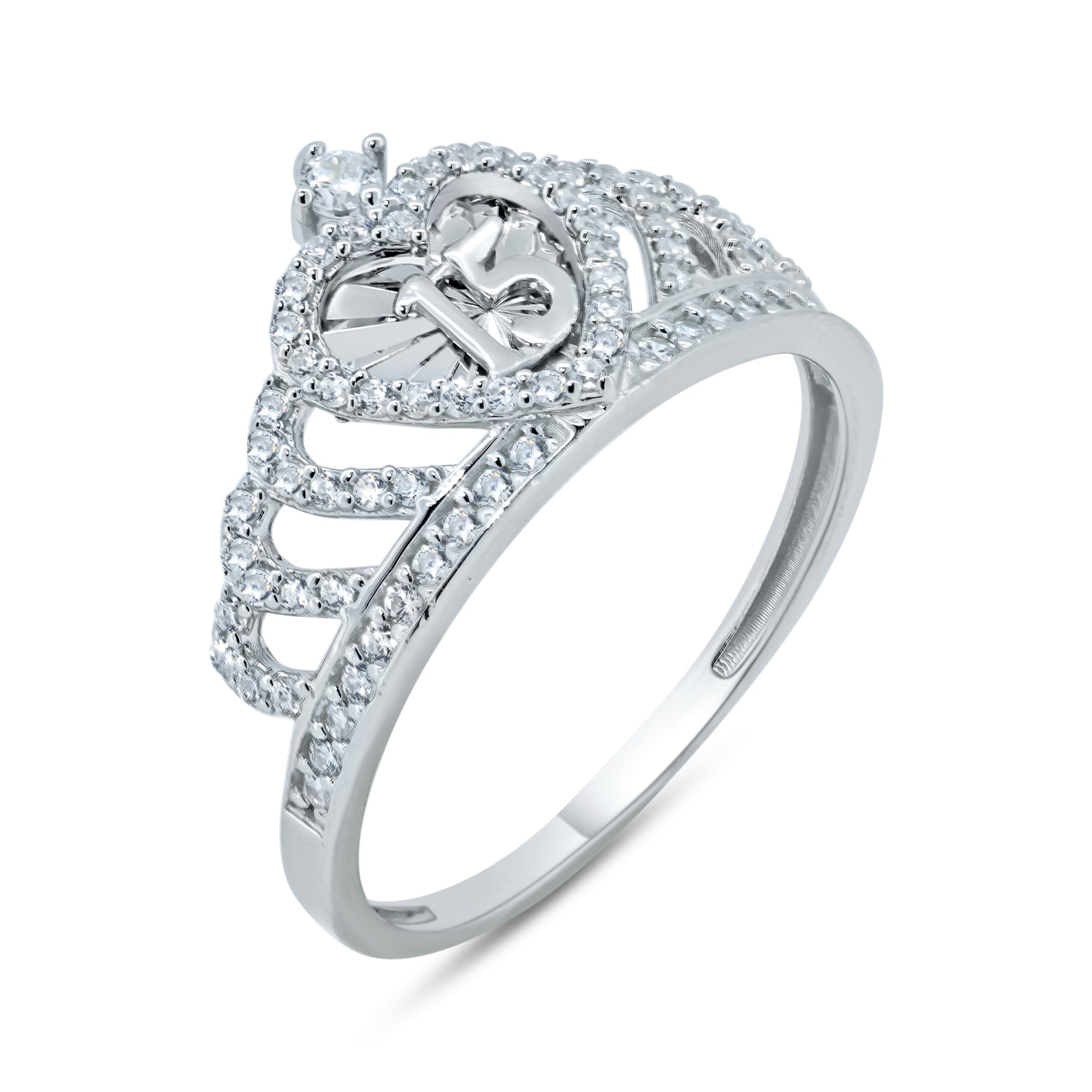 Jewelryboxes Royal Crown Wedding Band Ring – Silver Plated, Pave CZ, Simulated White Stone