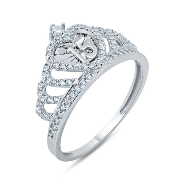 Silver Rhodium Plated Quinceanera Heart Crown CZ Ring - GMR00356