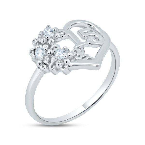 Silver Rhodium Plated Quinceanera Heart CZ Ring - GMR00360