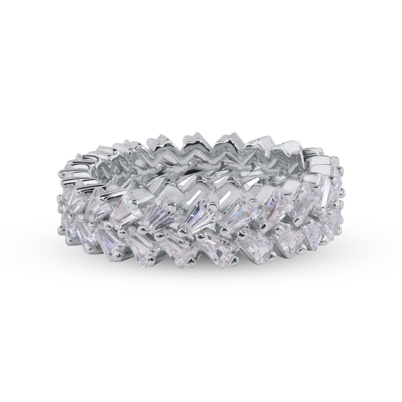 925 Sterling Silver Nickel Free Rhodium Plated Double Eternity Band Baguette CZ Ring - GMR00369